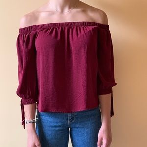 Maroon Off-The-Shoulder Top